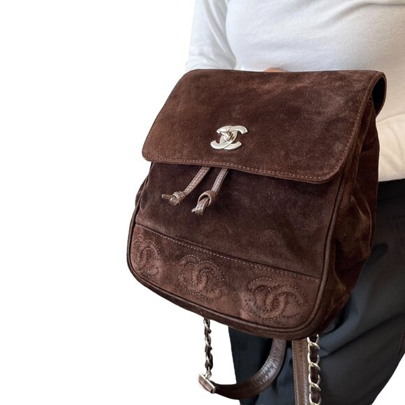 CHANEL Vintage CC Mark Logo Turn Lock Backpack Stitch Brown Silver [106334] - Picture 4 of 12